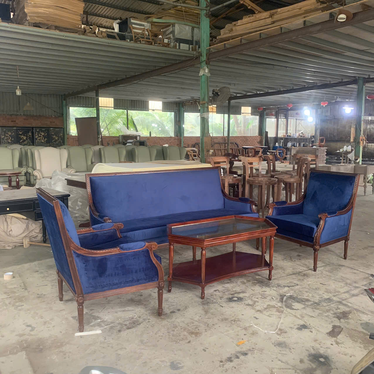 BỘ SOFA TÂN CỔ ĐIỀN LOUIS 16- VẢI BỌC THEO YÊU CẦU